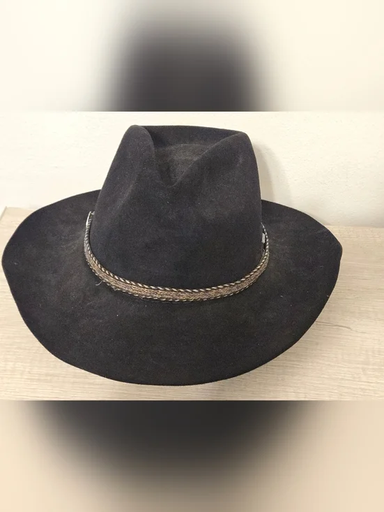 Vintage Resistol Quicksilver Black Cowboy Hat 7 1/4 Western Band Faded Horseboy - Picture 2 of 7